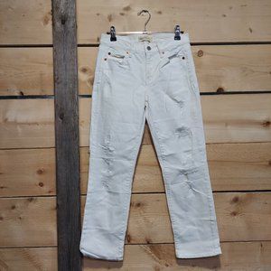 Slim Crop Distressed White Jeans